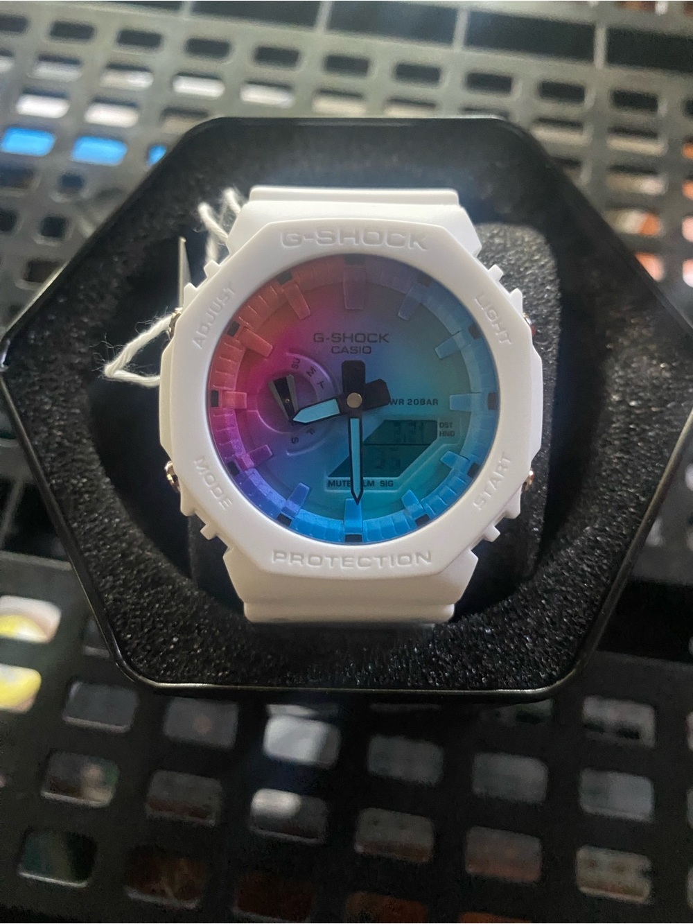 Beach G-Shock White Watch with Pink to Blue Gradient Dial